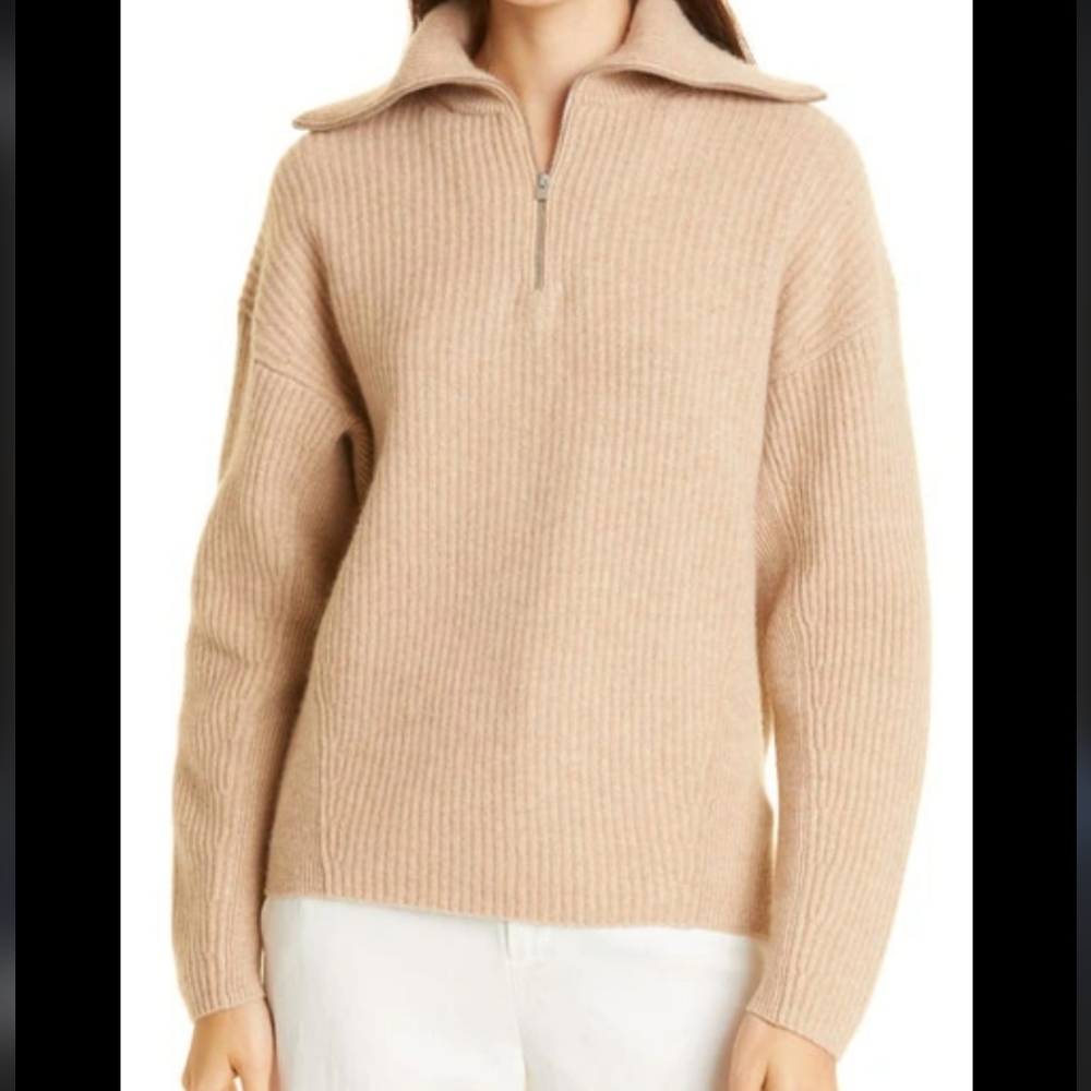 VINCE Wool & Cashmere Half Zip Sweater In H Desert - Picture 3 of 6